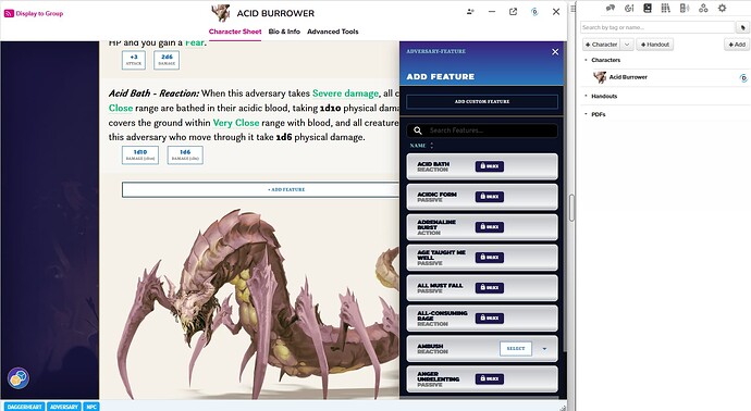 DH Roll20 Adversary Feature error