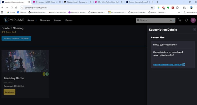 Demiplane content sharing